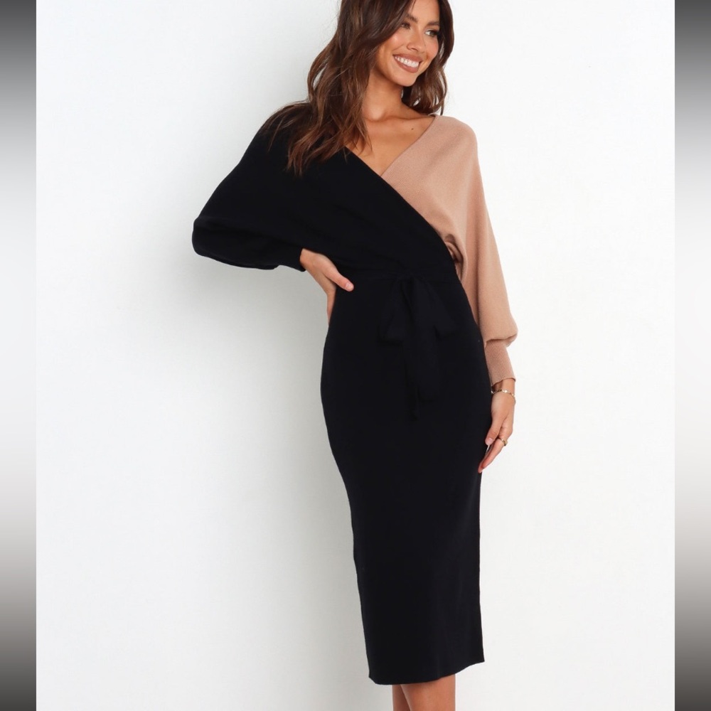 Black and Tan Sweater Dress